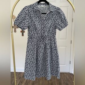 J. Crew Navy and White Floral Print Dress
